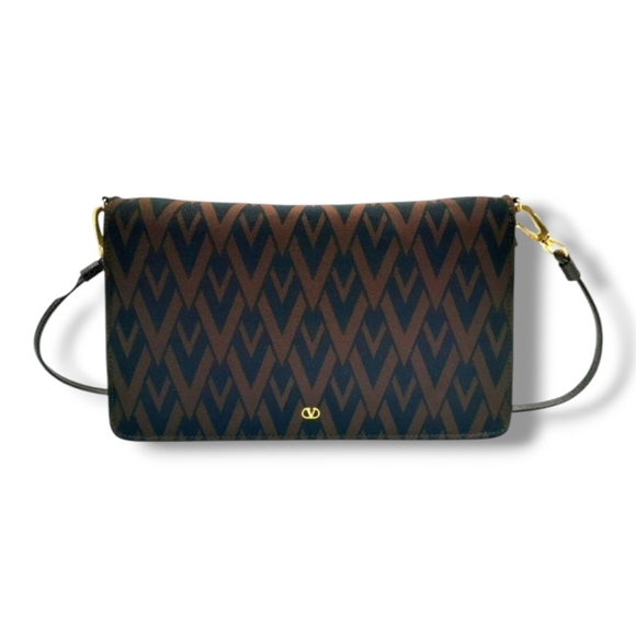Valentino Garavani Handbags - Valentino Garavani Brown Black V Monogram Crossbody Clutch WOC Gold Hardware
